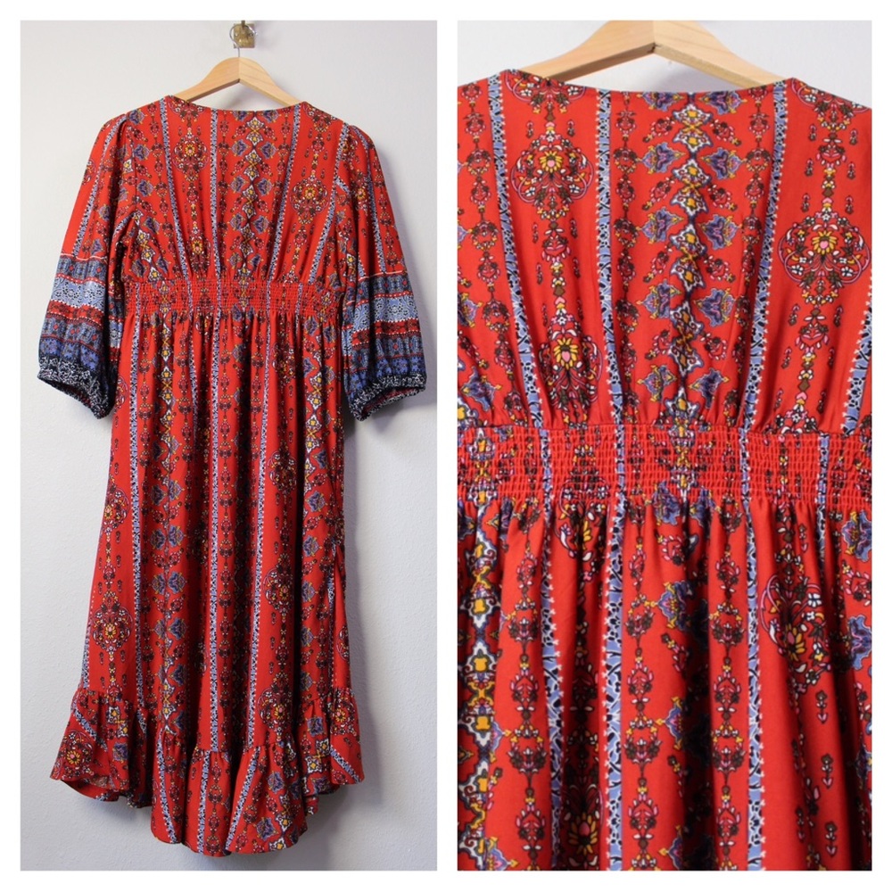 ONE WORLD Bohemian Mixed Floral Tribal Print Midi Dress - Picture 17 of 17